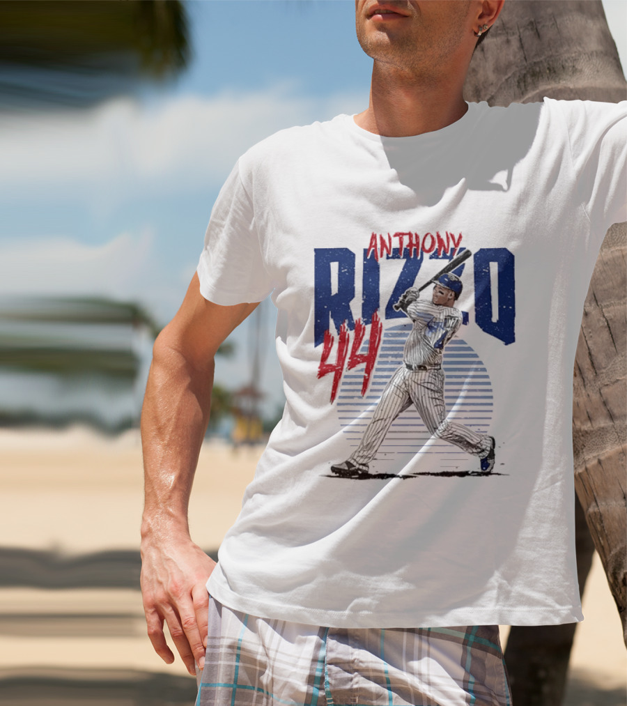 Anthony Rizzo 44 Baseball Batter Swinging Striped Sun Distressed T-Shirt