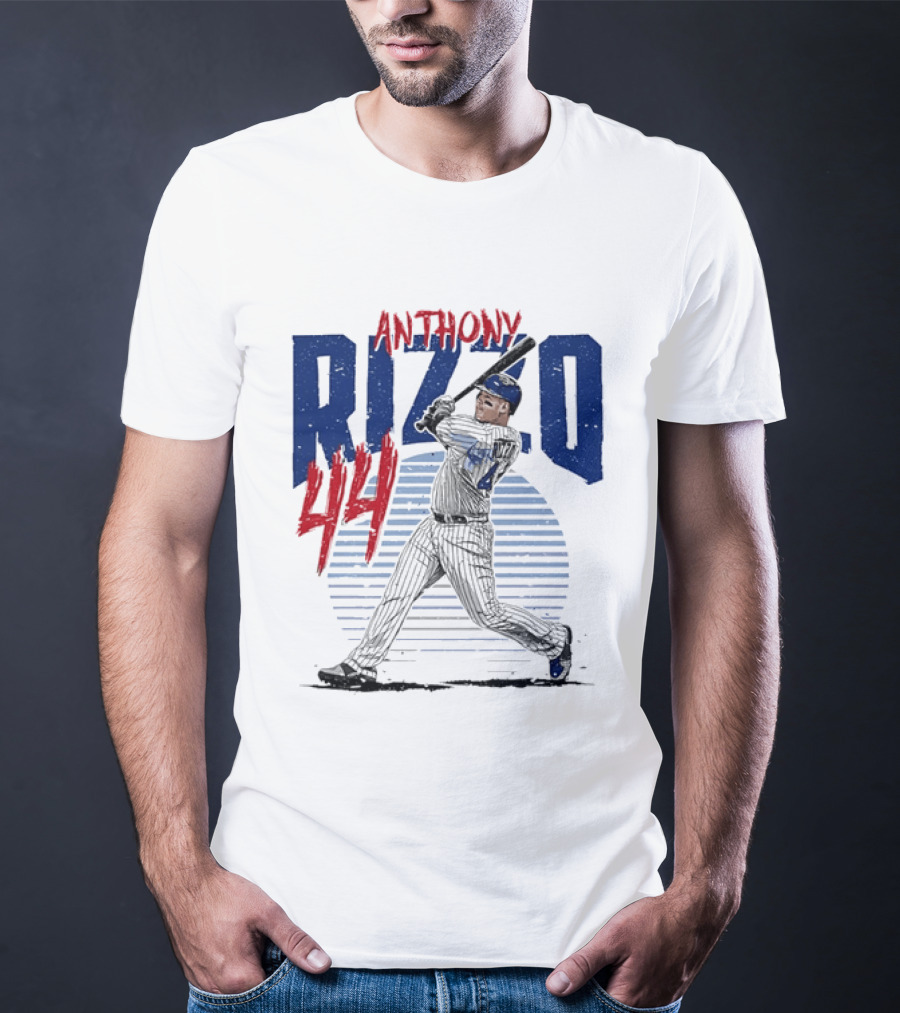 Anthony Rizzo 44 Baseball Batter Swinging Striped Sun Distressed T-Shirt