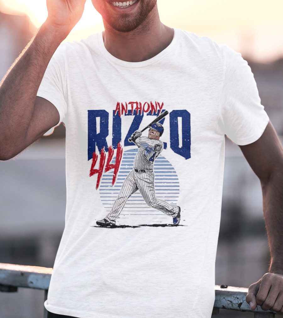 Anthony Rizzo 44 Baseball Batter Swinging Striped Sun Distressed T-Shirt