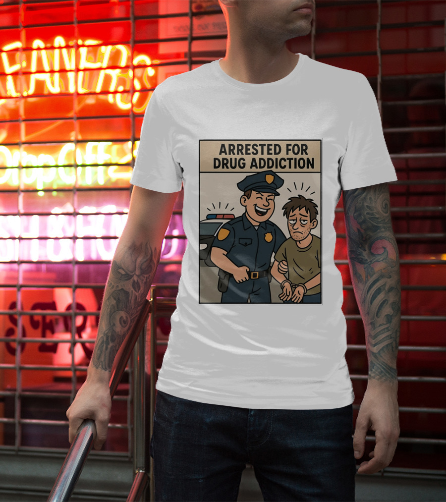 Arrested For Drug Addiction Cartoon Police Officer And Suspect T-Shirt