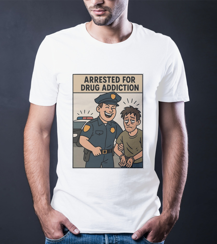 Arrested For Drug Addiction Cartoon Police Officer And Suspect T-Shirt