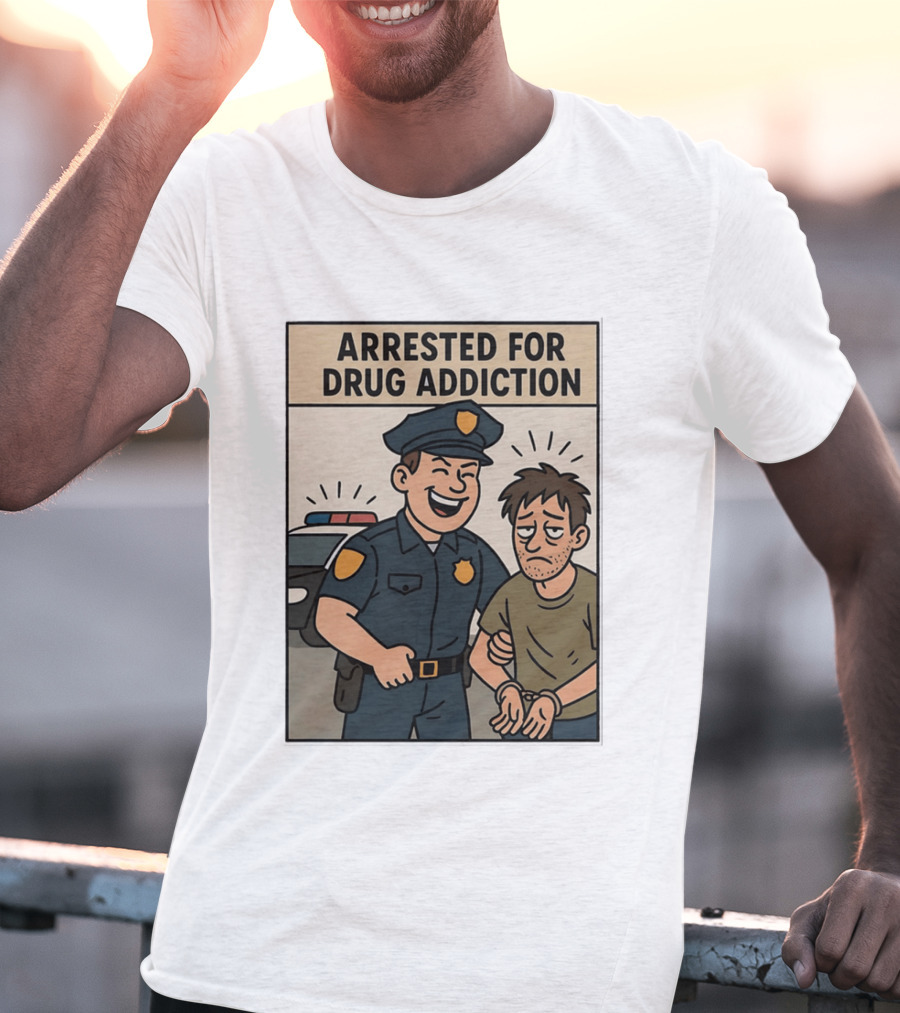 Arrested For Drug Addiction Cartoon Police Officer And Suspect T-Shirt