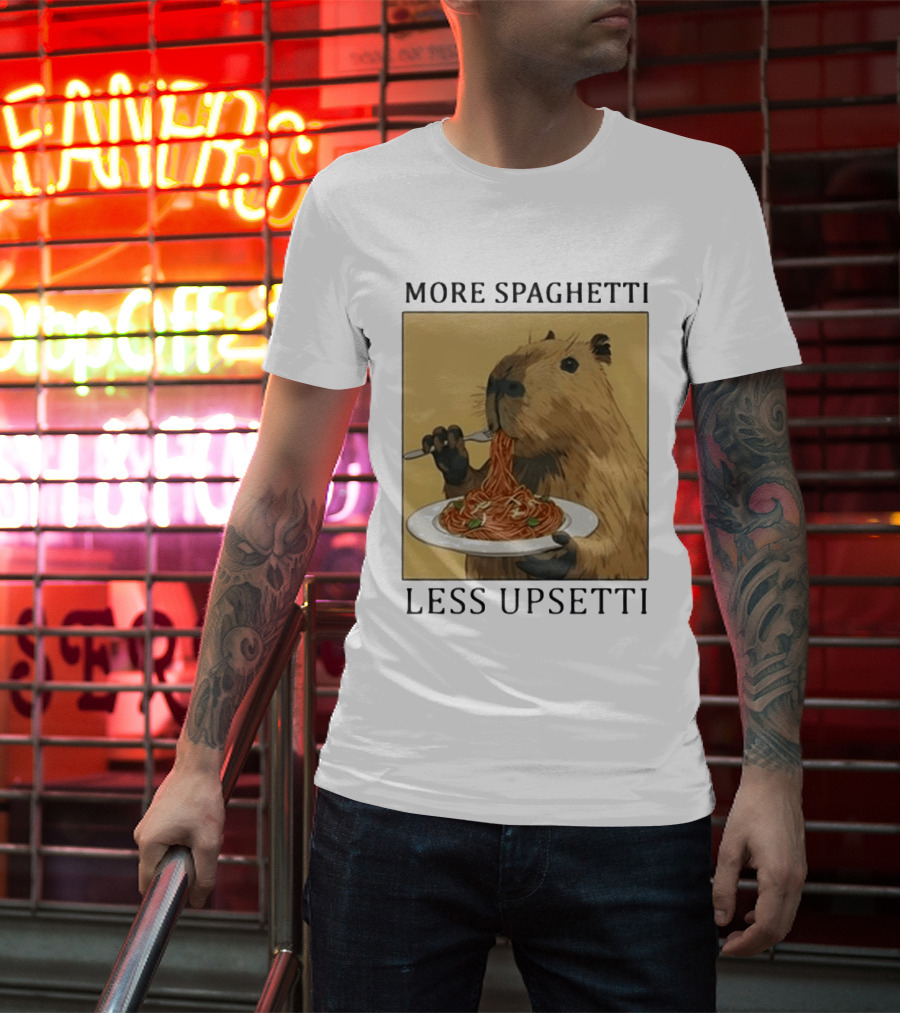 Capybara Eating Spaghetti More Spaghetti Less Upsetti T-Shirt