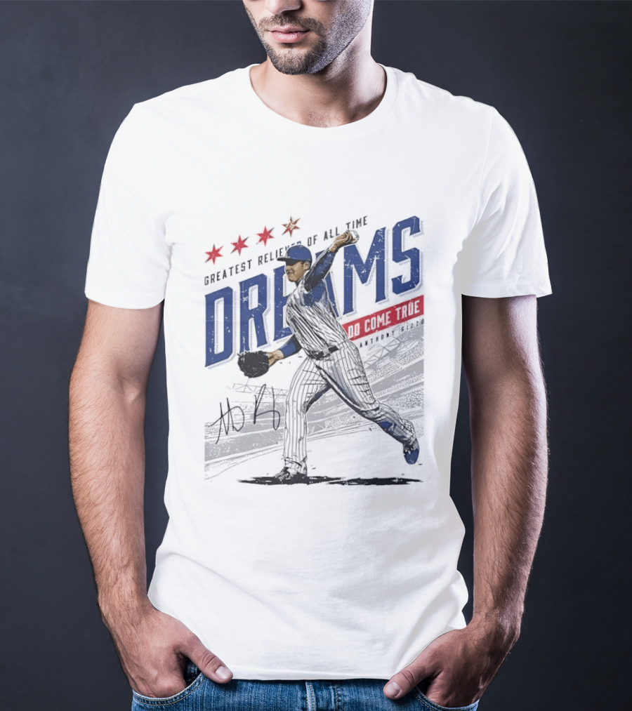 Chicago Cubs Greatest Reliever Of All Time Dreams Do Come True Anthony Rizzo Pitching Stadium Halftone T-Shirt