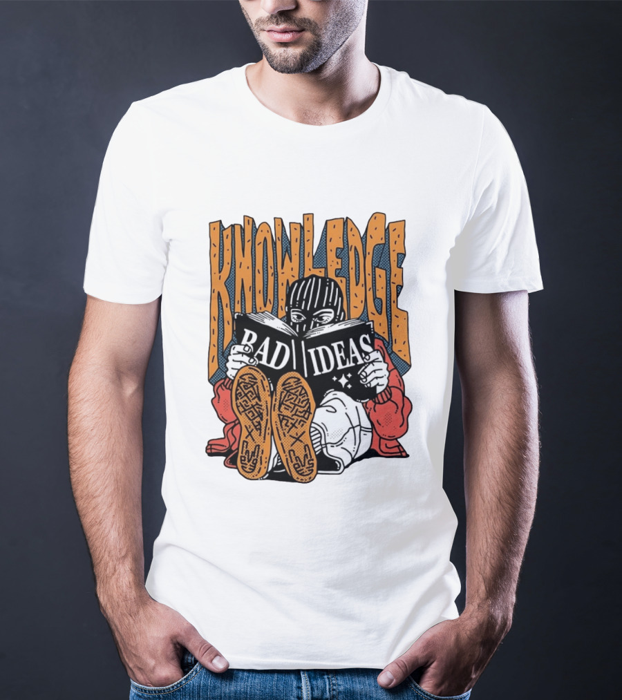Knowledge Bad Ideas Elyski Balaclava Reading Book Shoe Soles Halftone Cartoon T-Shirt