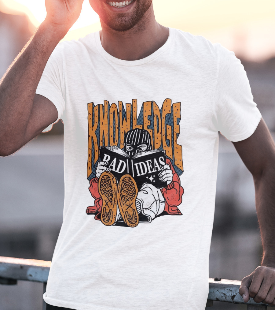 Knowledge Bad Ideas Elyski Balaclava Reading Book Shoe Soles Halftone Cartoon T-Shirt