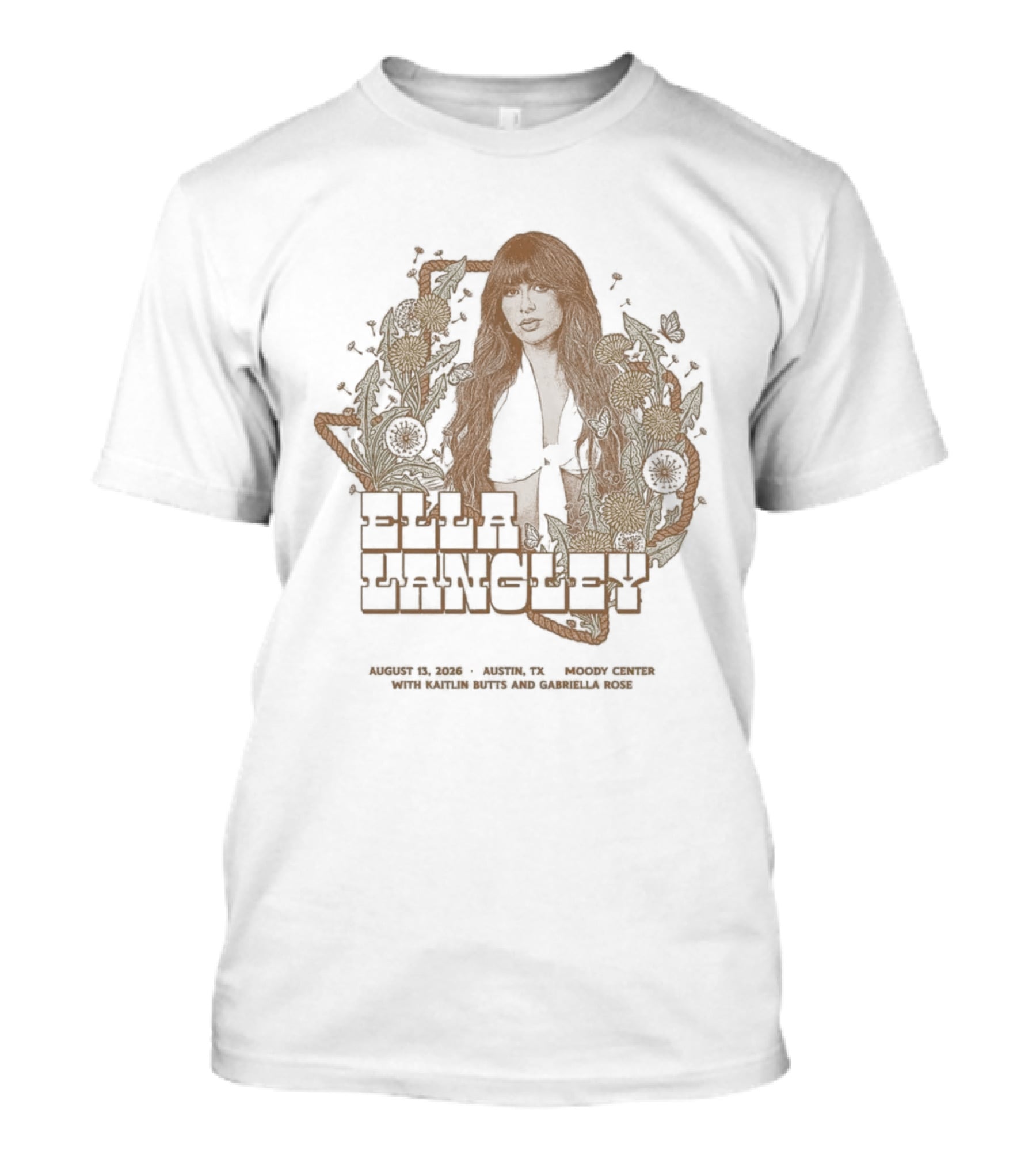 Ella Langley Moody Center 2026 Tour Austin Texas August 13th Vintage Floral Texas Map T-Shirt