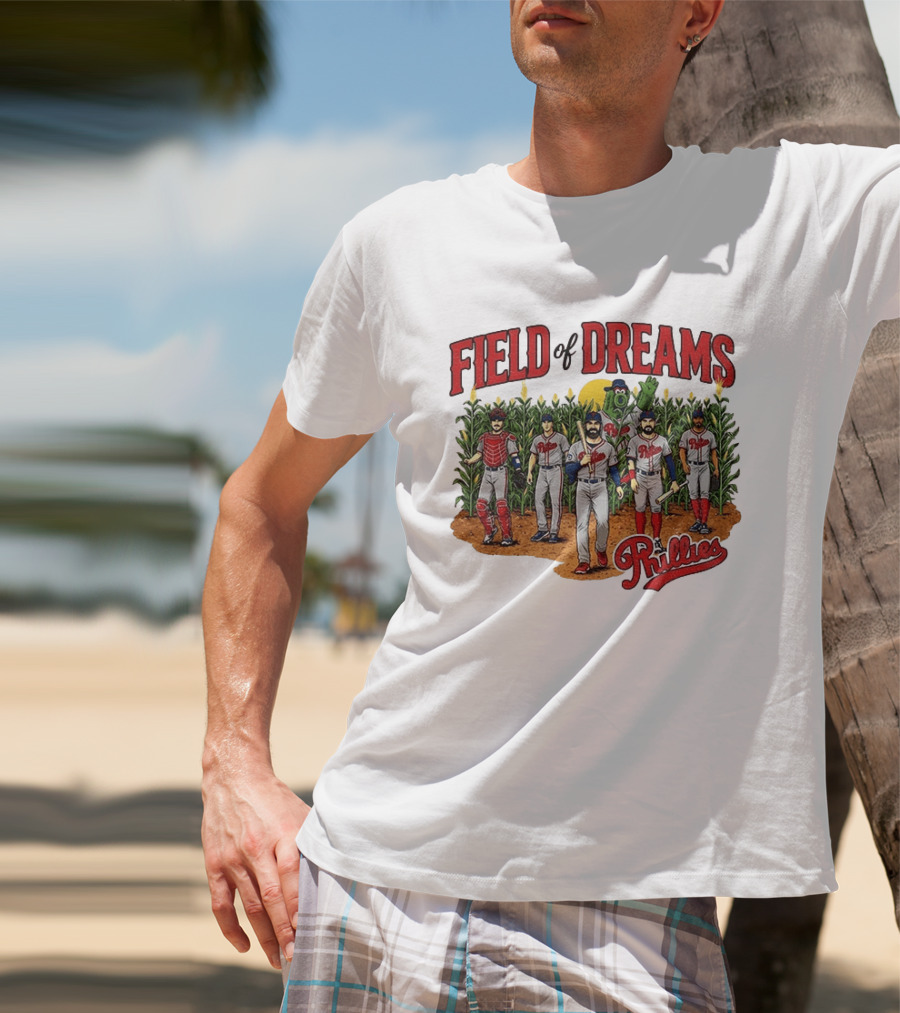 Field Of Dreams Phillies Philadelphia Baseball Players Cornfield Scene T-Shirt