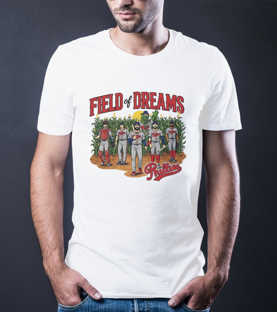Field Of Dreams Phillies Philadelphia Baseball Players Cornfield Scene T-Shirt