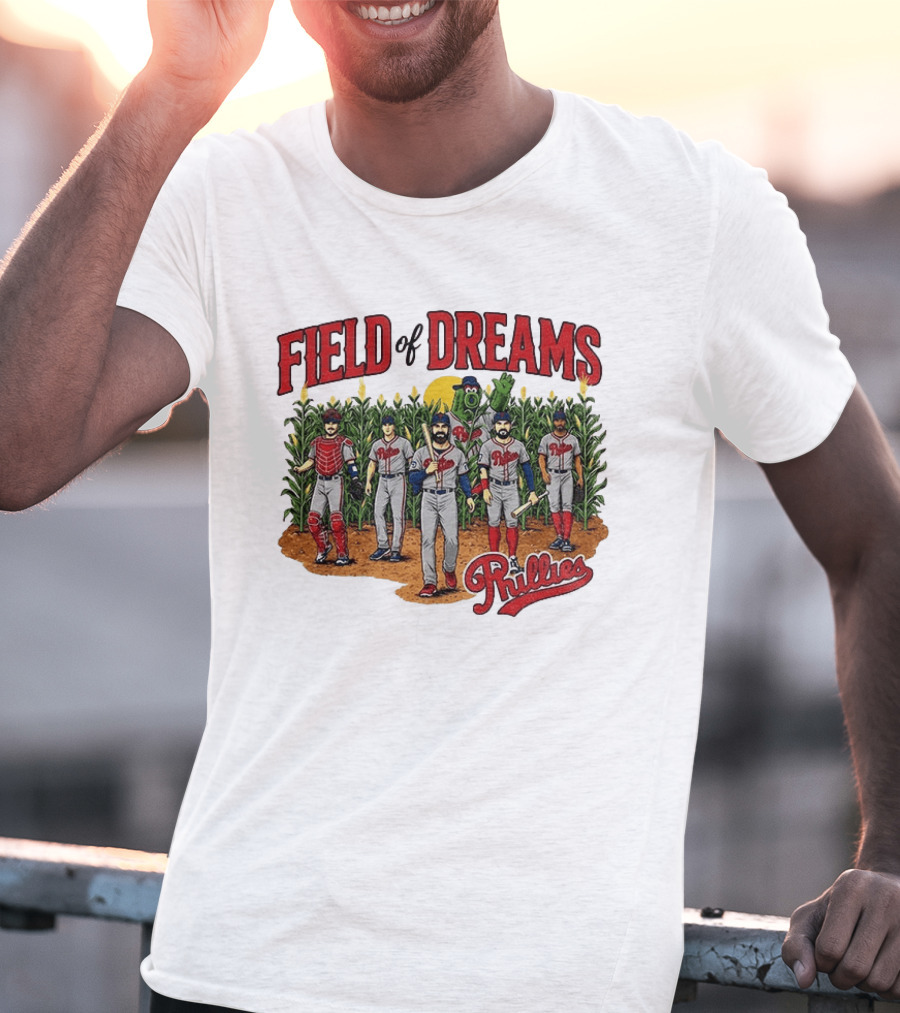 Field Of Dreams Phillies Philadelphia Baseball Players Cornfield Scene T-Shirt
