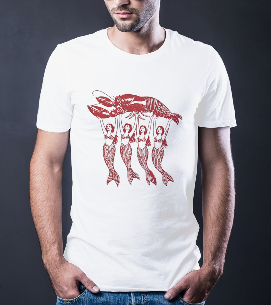 Four Mermaids Holding A Lobster Vintage Red Sea Creature T-Shirt