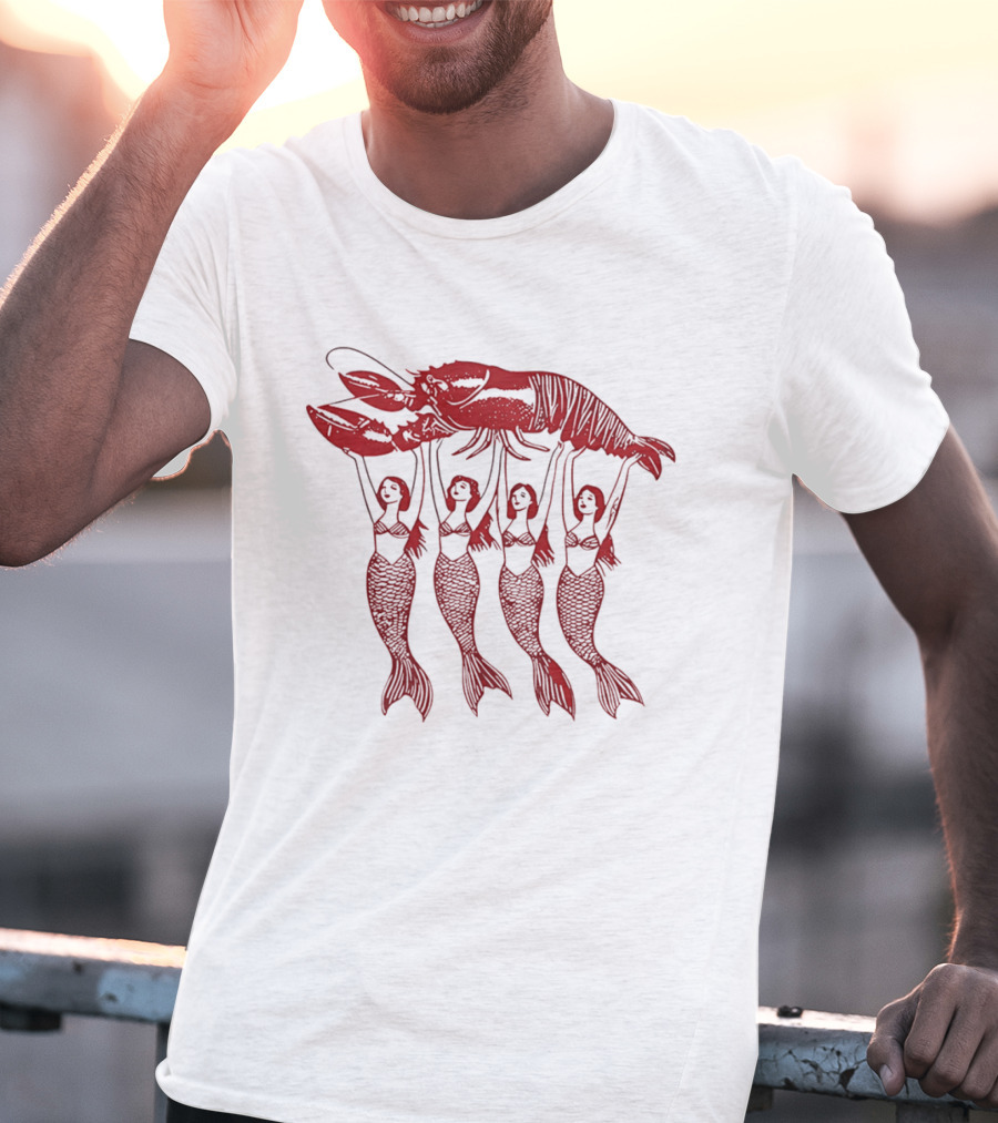 Four Mermaids Holding A Lobster Vintage Red Sea Creature T-Shirt
