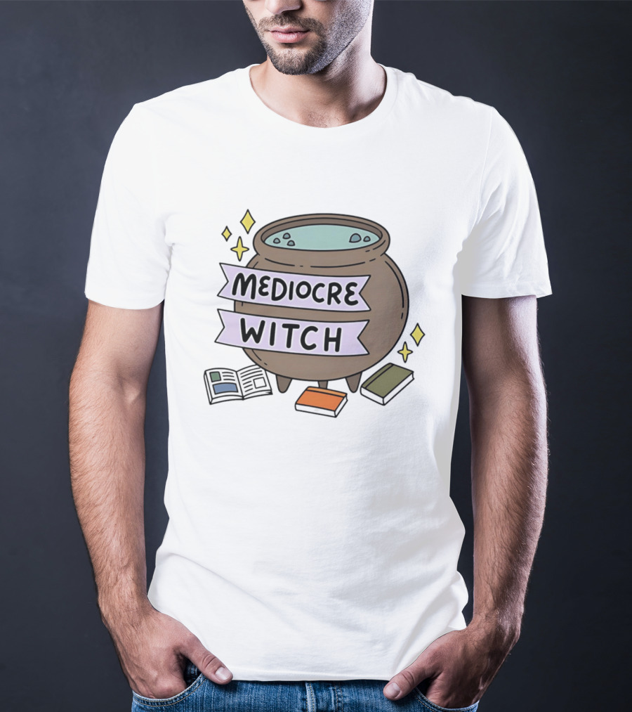 Mediocre Witch Magic Cauldron With Book And Sparkles T-Shirt
