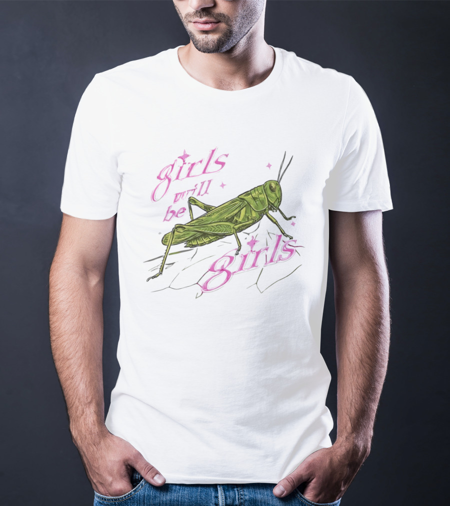 Girls Will Be Girls Green Grasshopper Pink Sparkles T-Shirt