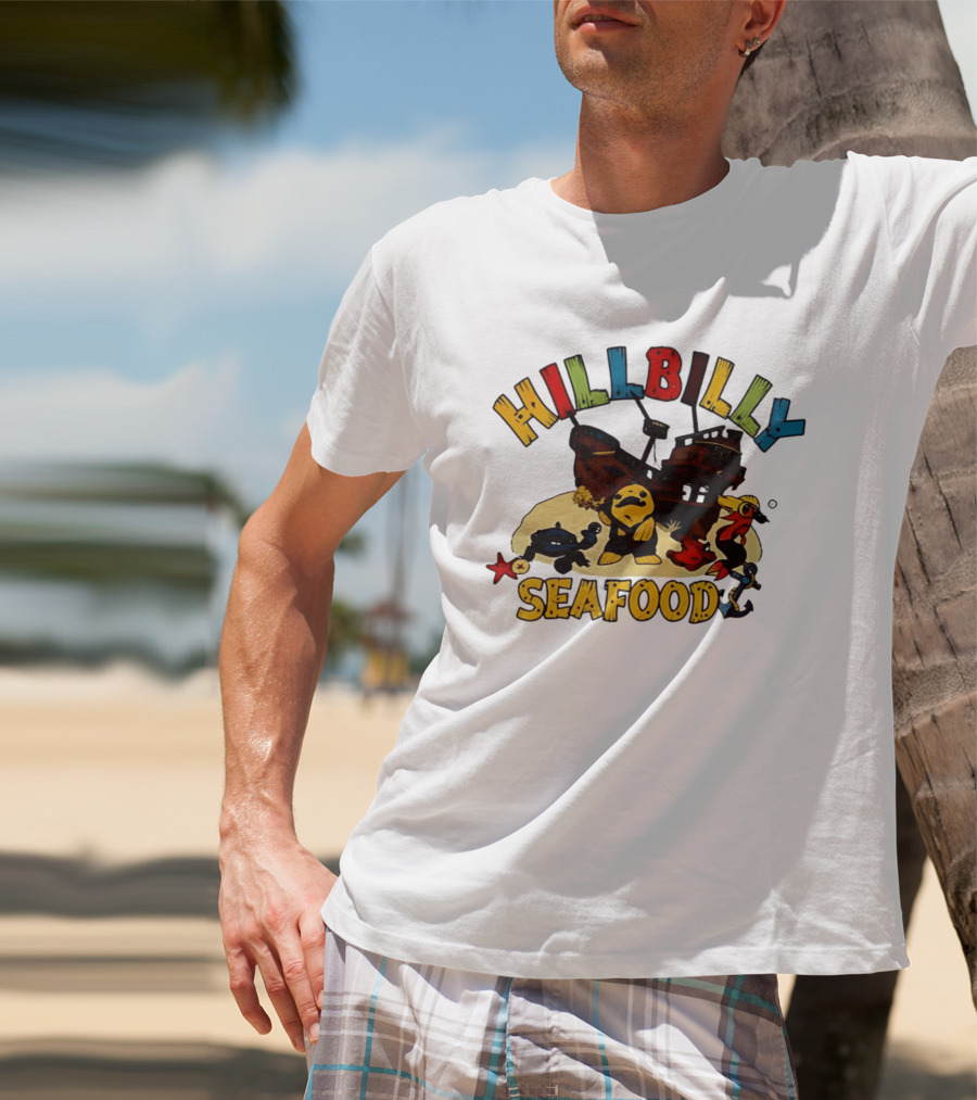 Hillbilly Seafood Cartoon Pirate Ship And Ocean Life Fish Adventure T-Shirt