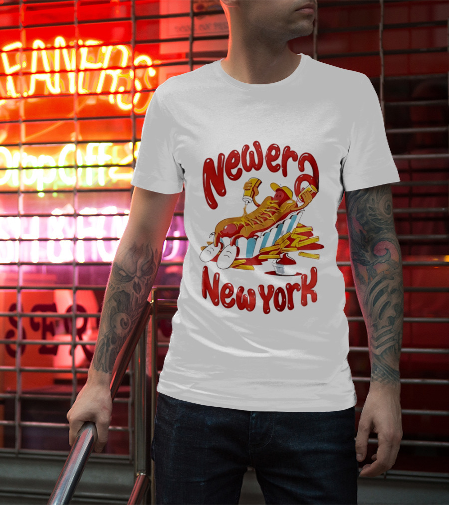 Newer New York Relaxing Hot Dog Beach Ketchup French Fries T-Shirt