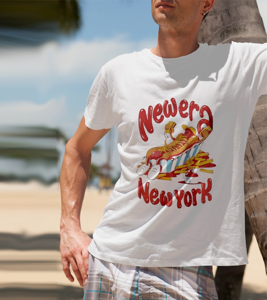 Newer New York Relaxing Hot Dog Beach Ketchup French Fries T-Shirt