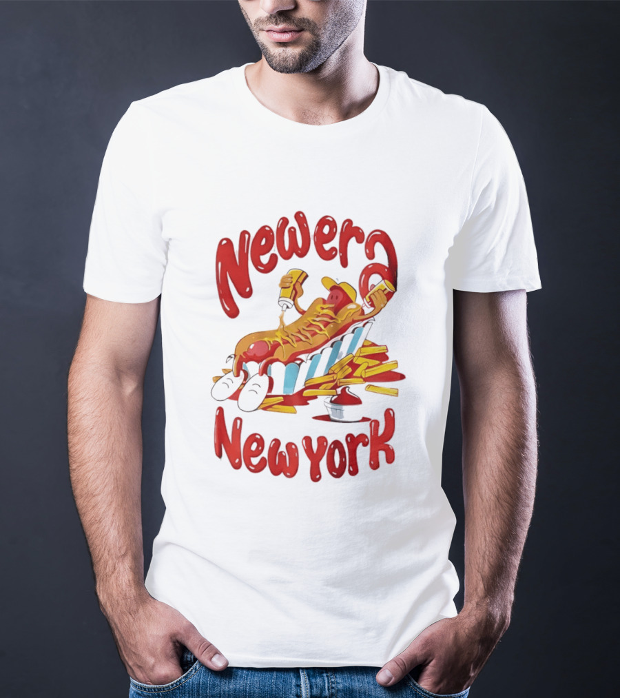 Newer New York Relaxing Hot Dog Beach Ketchup French Fries T-Shirt