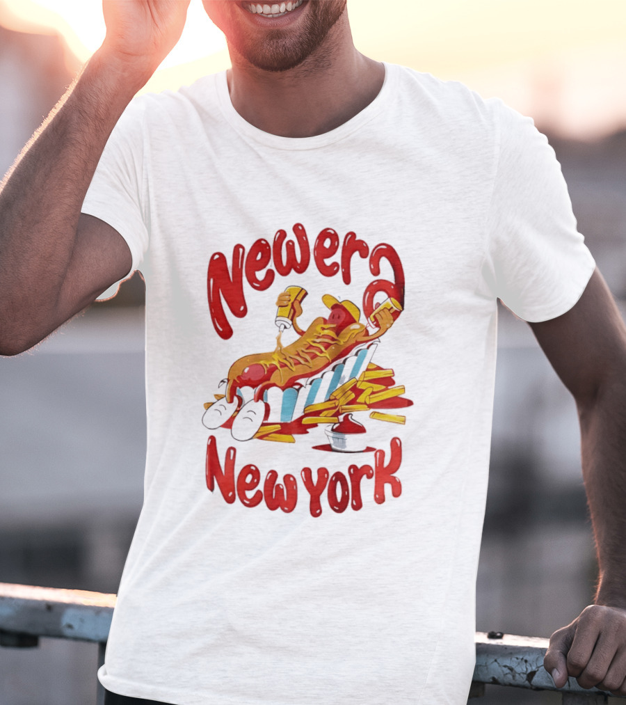 Newer New York Relaxing Hot Dog Beach Ketchup French Fries T-Shirt