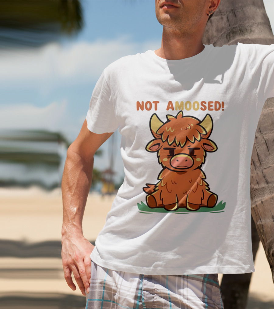 Not Amoosed Cute Grumpy Highland Cow Pun T-Shirt