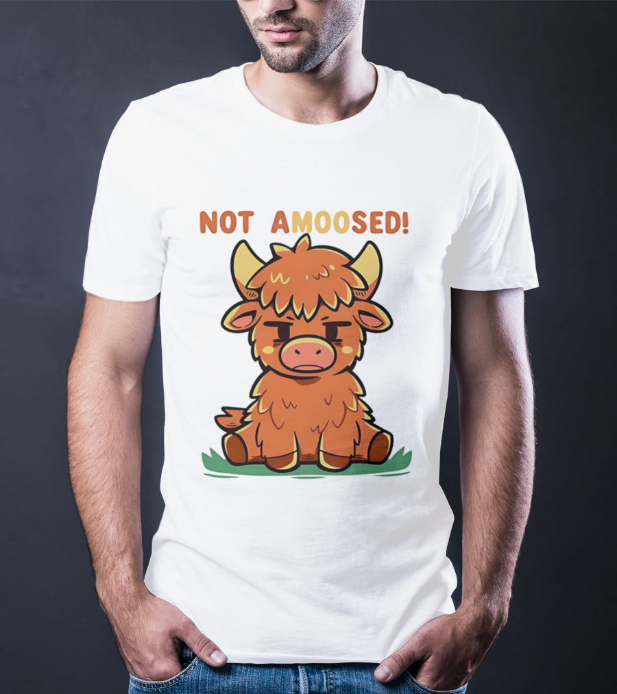 Not Amoosed Cute Grumpy Highland Cow Pun T-Shirt