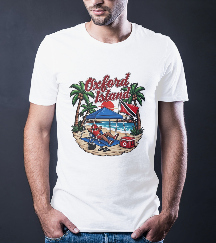 Oxford Island Beach Relaxation Trinidad Flag Palm Trees T-Shirt