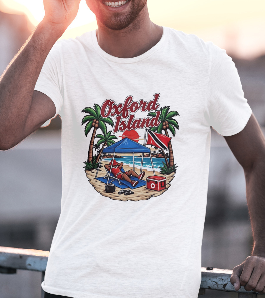 Oxford Island Beach Relaxation Trinidad Flag Palm Trees T-Shirt
