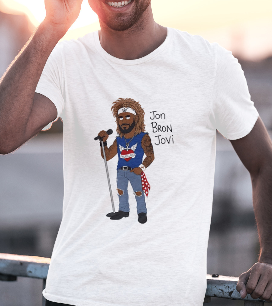 Philadelphia Jon Bron Jovi Cartoon Caricature Rockstar Holding Microphone Bandana Tattoo T-Shirt