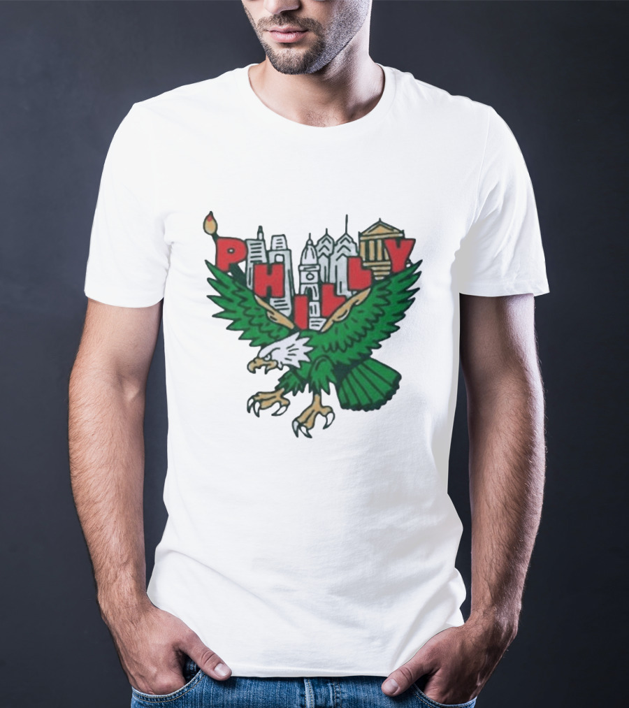 Philly Eagles City Of Brotherly Love Skyline Green Eagle T-Shirt