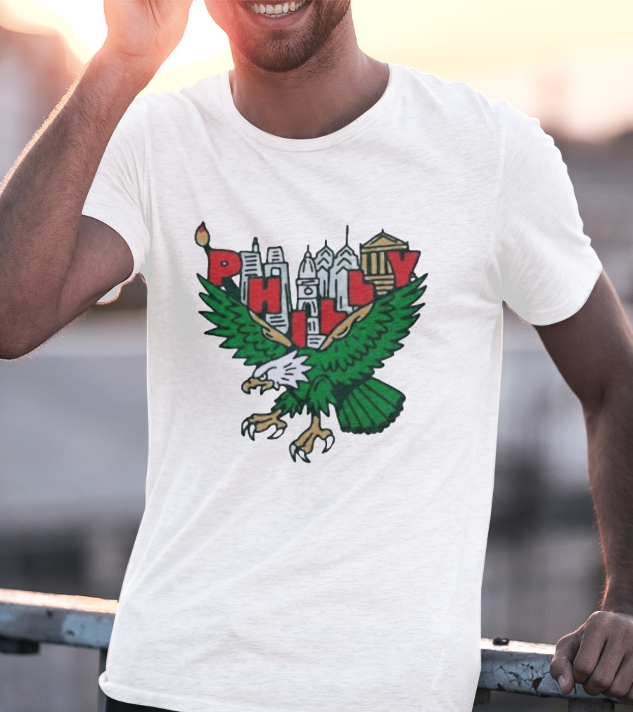 Philly Eagles City Of Brotherly Love Skyline Green Eagle T-Shirt