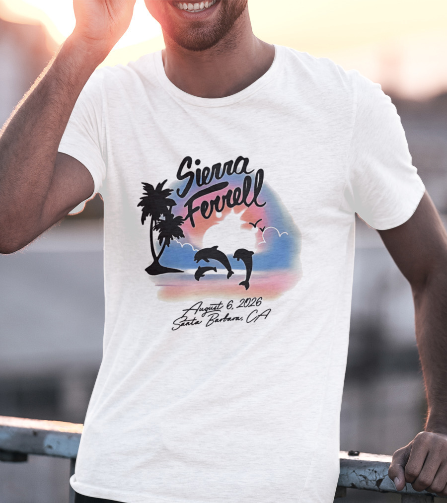 Sierra Ferrell August 6 2023 Santa Barbara CA Dolphins And Palm Trees T-Shirt