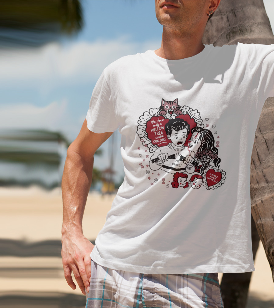The Love Only A Willow Tree Could Conjure Crack Heartbreak Roses Cat T-Shirt