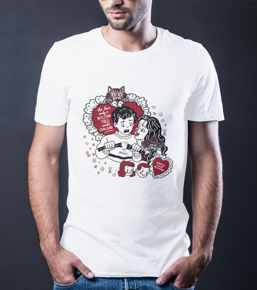 The Love Only A Willow Tree Could Conjure Crack Heartbreak Roses Cat T-Shirt