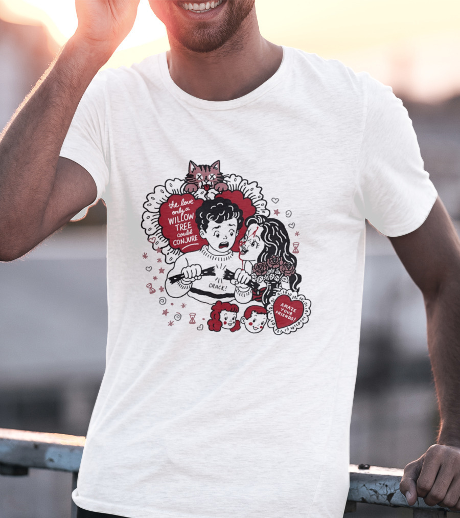 The Love Only A Willow Tree Could Conjure Crack Heartbreak Roses Cat T-Shirt