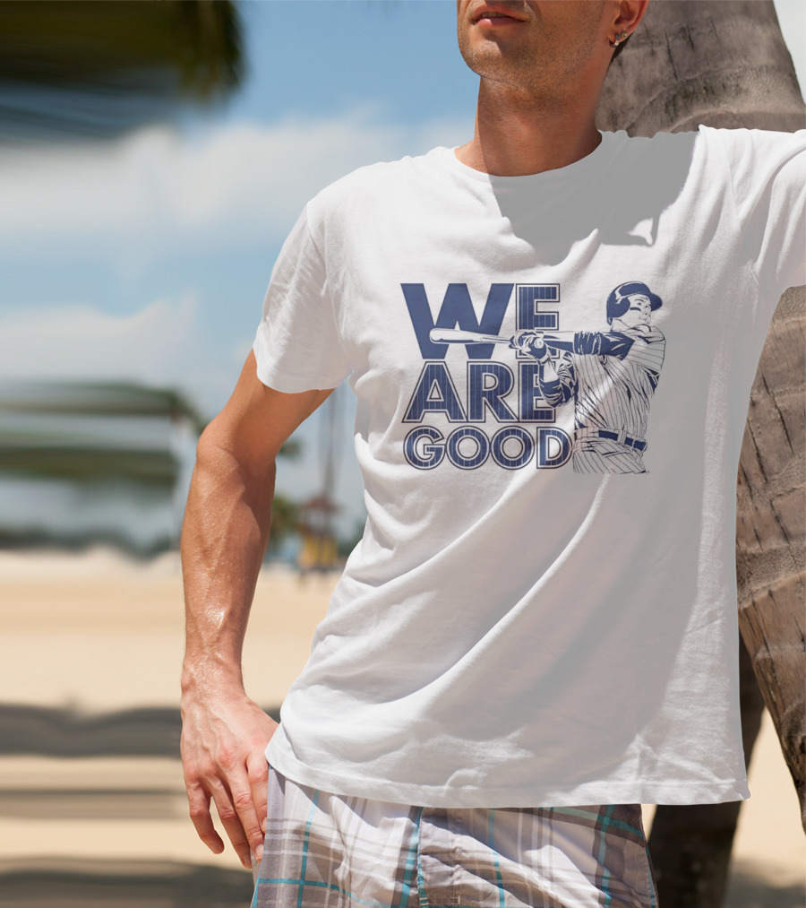 We Are Good Baseball Pinstripe Batter Swinging Bat T-Shirt