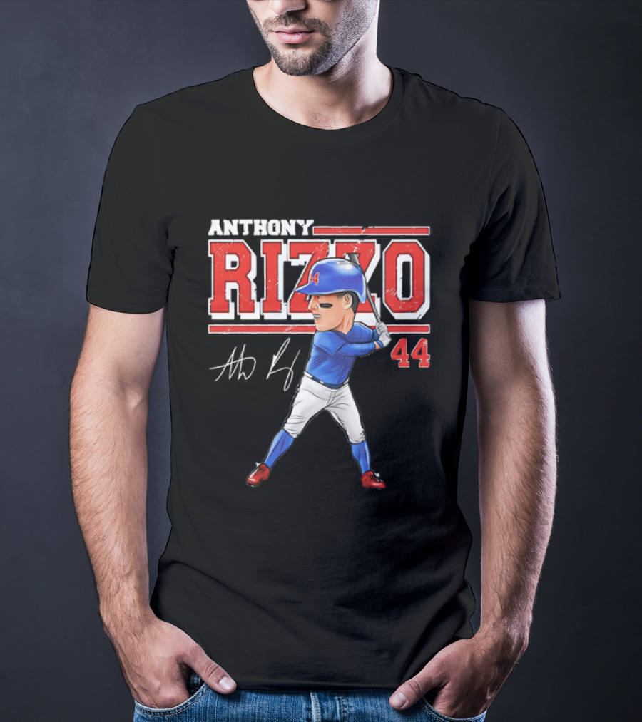 Anthony Rizzo 44 Baseball Player Caricature Batting Stance Distressed Signature T-Shirt