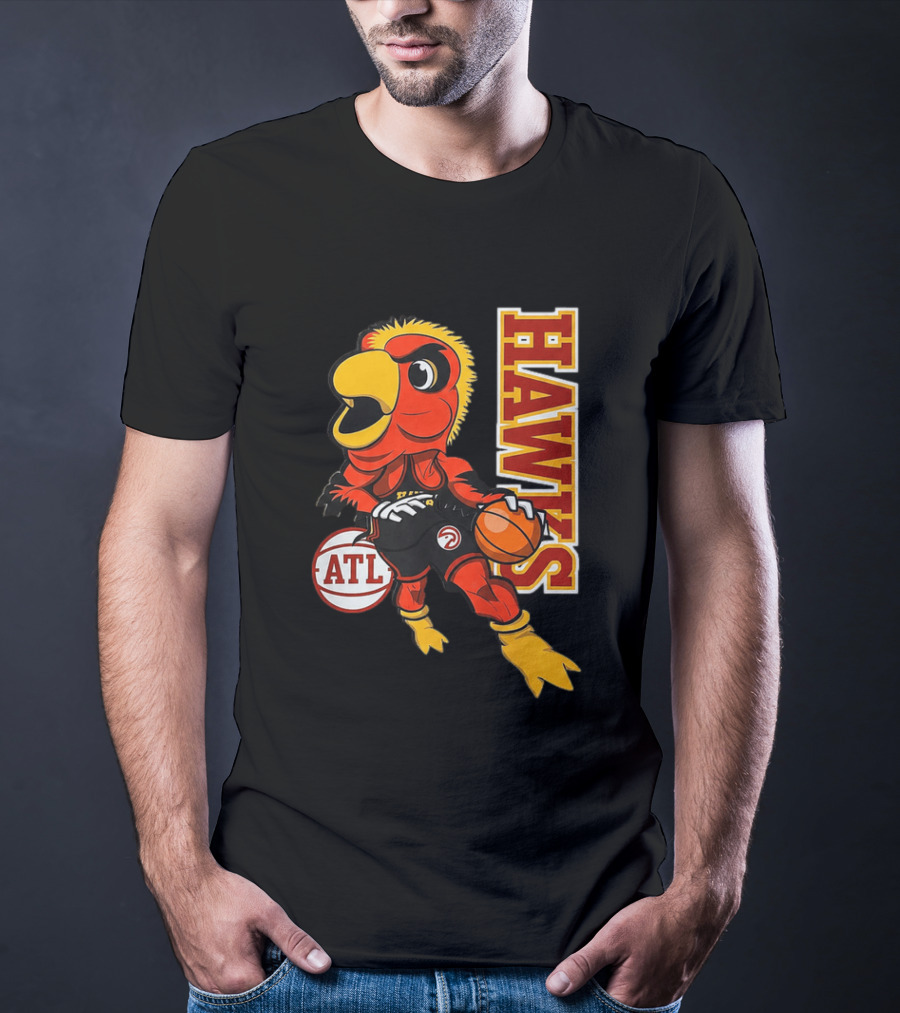 Hawks Bird Holding Basketball With ATL T-Shirt