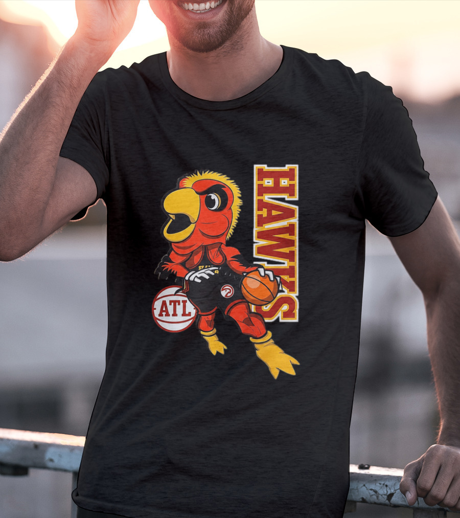 Hawks Bird Holding Basketball With ATL T-Shirt