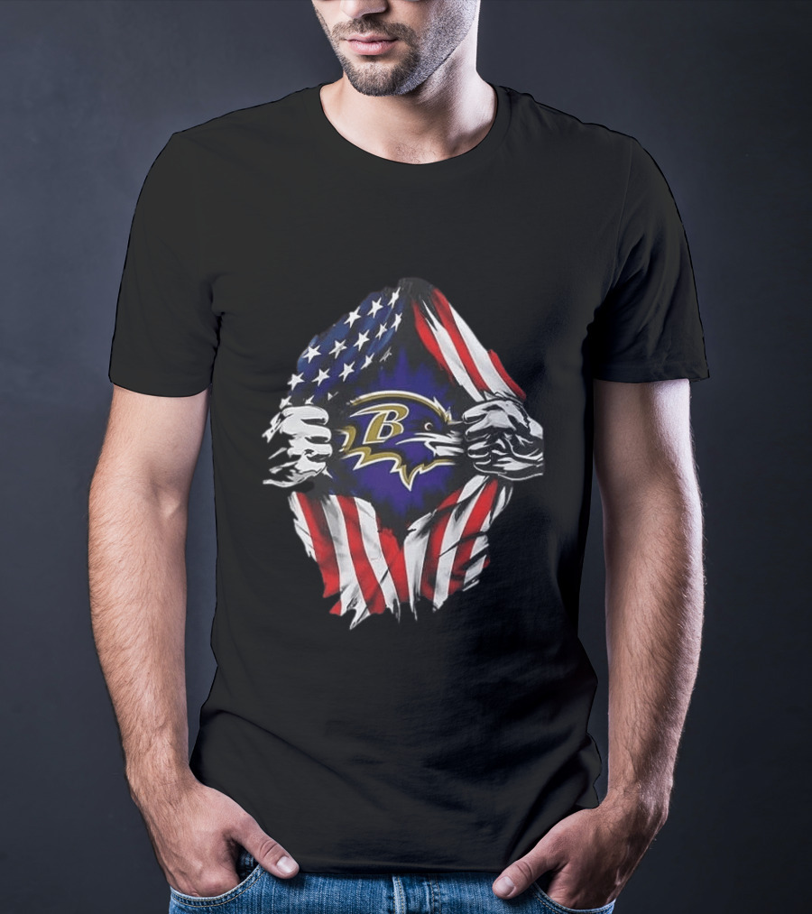 Baltimore Ravens American Flag Superman T-Shirt