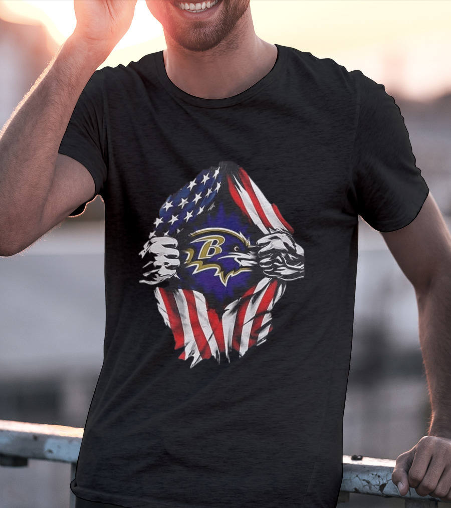 Baltimore Ravens American Flag Superman T-Shirt