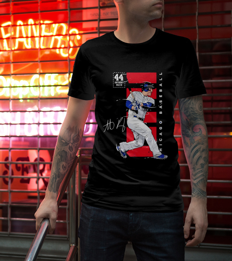Chicago Baseball 44 Anthony Rizzo Swinging White And Red T-Shirt