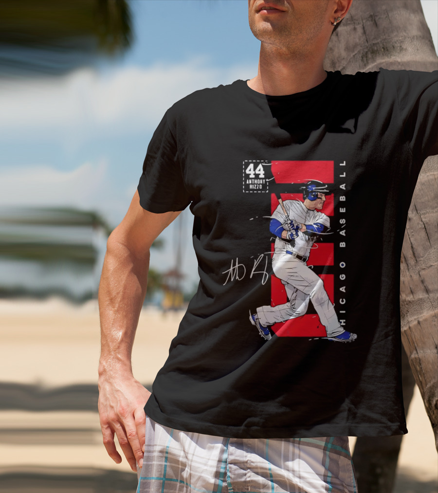 Chicago Baseball 44 Anthony Rizzo Swinging White And Red T-Shirt