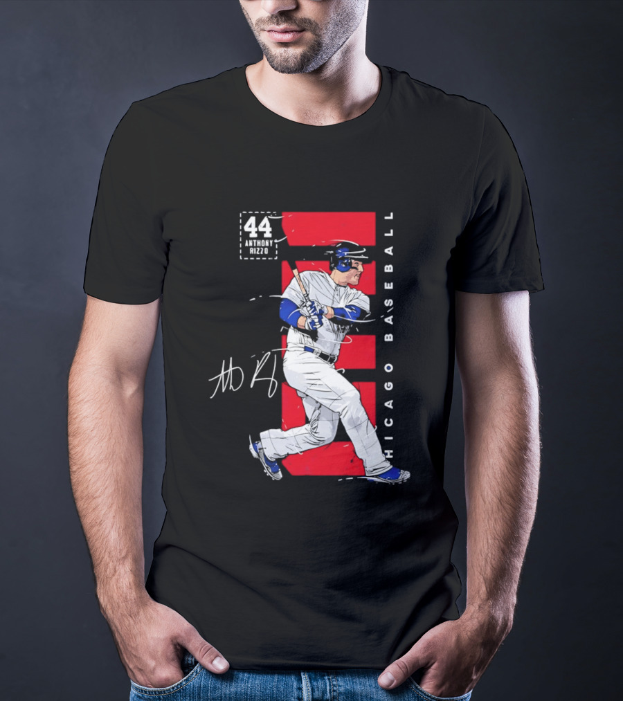 Chicago Baseball 44 Anthony Rizzo Swinging White And Red T-Shirt