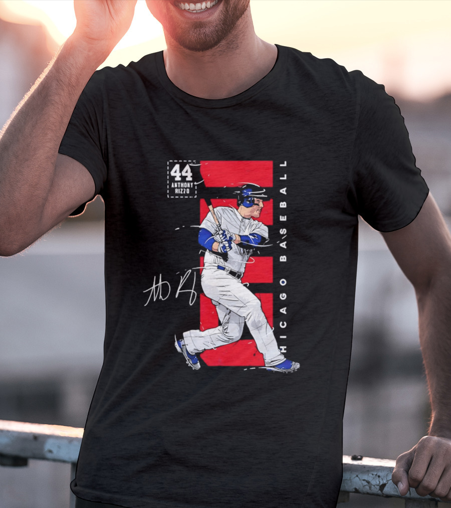 Chicago Baseball 44 Anthony Rizzo Swinging White And Red T-Shirt