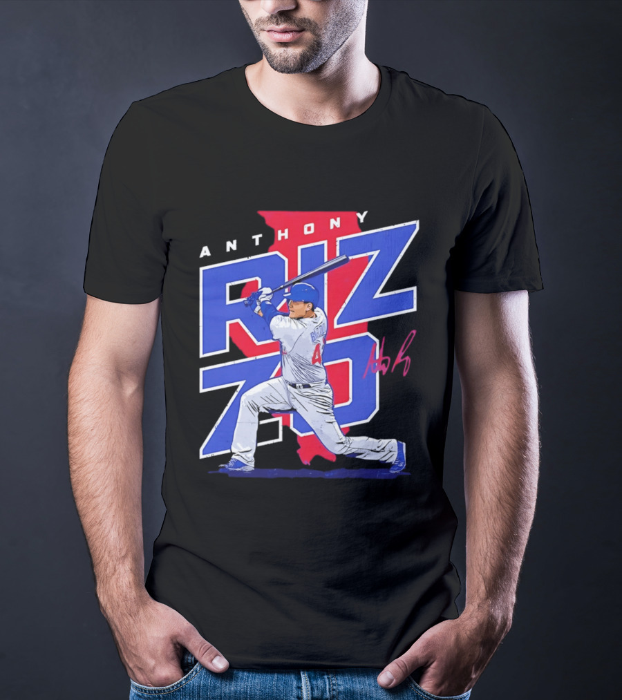 Anthony Rizzo 44 Chicago Cubs Batting Illinois Map T-Shirt