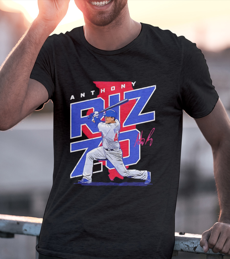 Anthony Rizzo 44 Chicago Cubs Batting Illinois Map T-Shirt