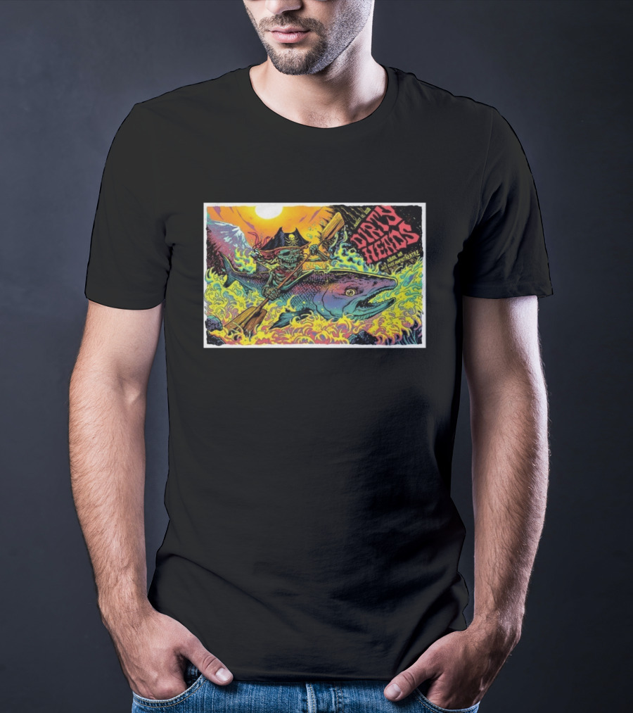 Dirty Heads Aug 13 2026 Skeleton Pirate Riding Fish White River Amphitheatre Auburn WA T-Shirt