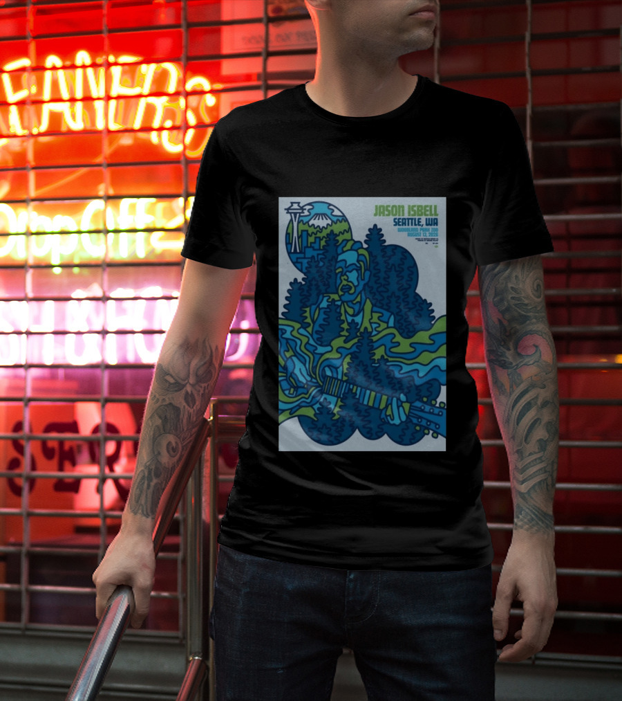Jason Isbell Seattle WA Woodland Park Zoo August 13 2026 Concert With Space Needle And Mt Rainier T-Shirt