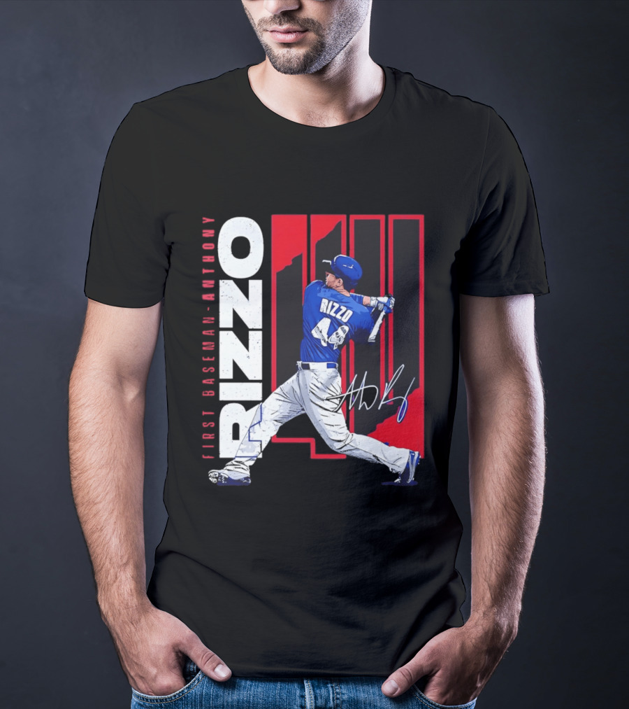 First Baseman Anthony Rizzo Swinging Action 44 Distressed T-Shirt