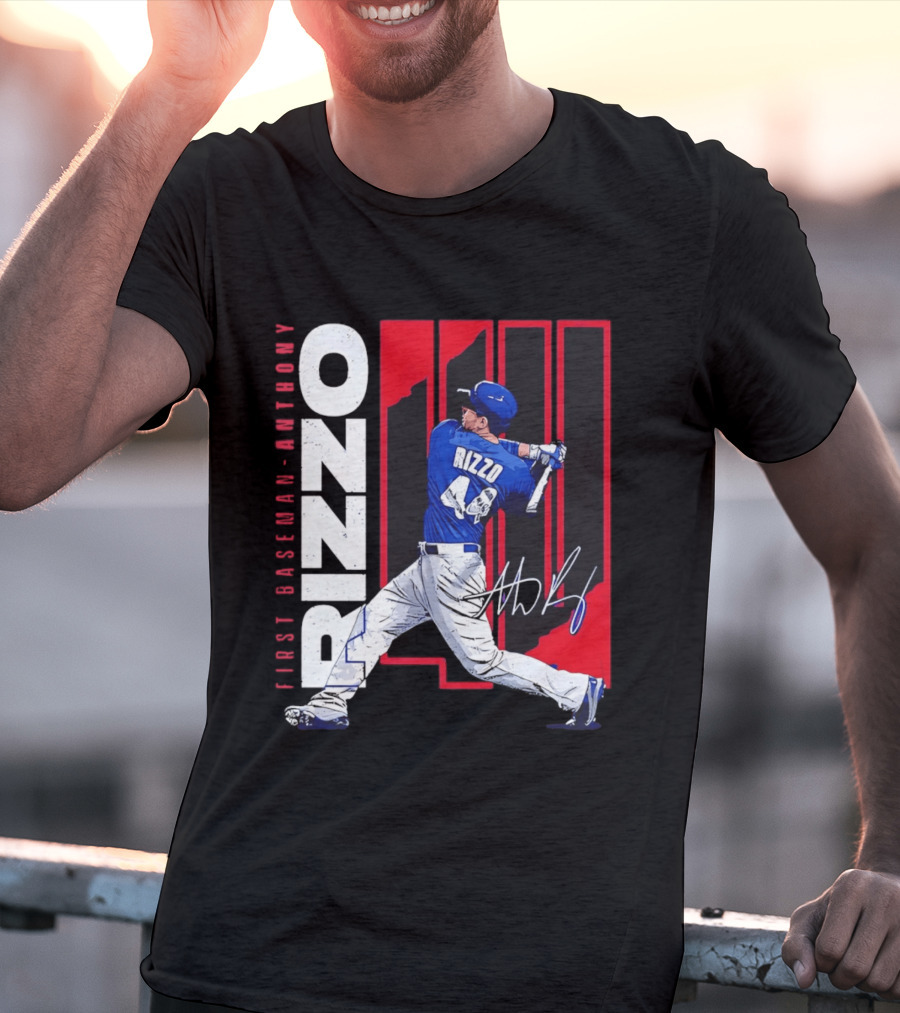 First Baseman Anthony Rizzo Swinging Action 44 Distressed T-Shirt